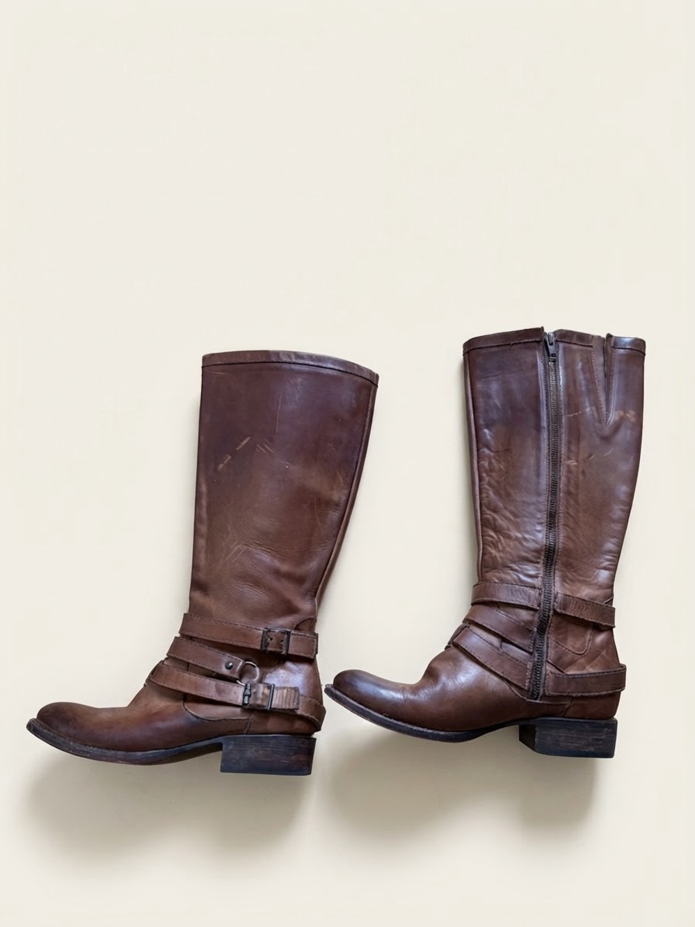 Free Bird Sz 9 Irish Leather Brown Patina Buckles Ridding Boots